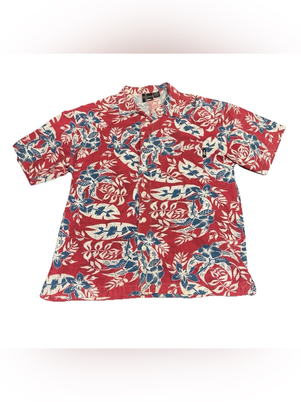Vintage No Fear Shirt Mens Large Red Blue Leaves Hawaiian Button Up Made In USA